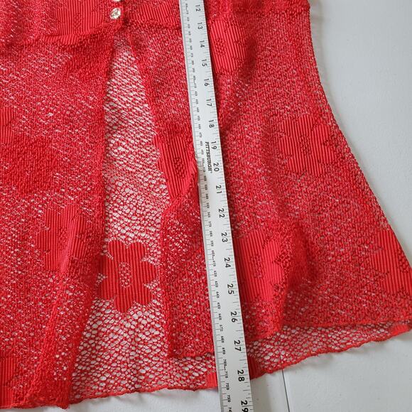 Y2K 90s Whimsigoth Vampire Womens Medium Red Sheer Mesh Short Sleeve - Picture 6 of 8